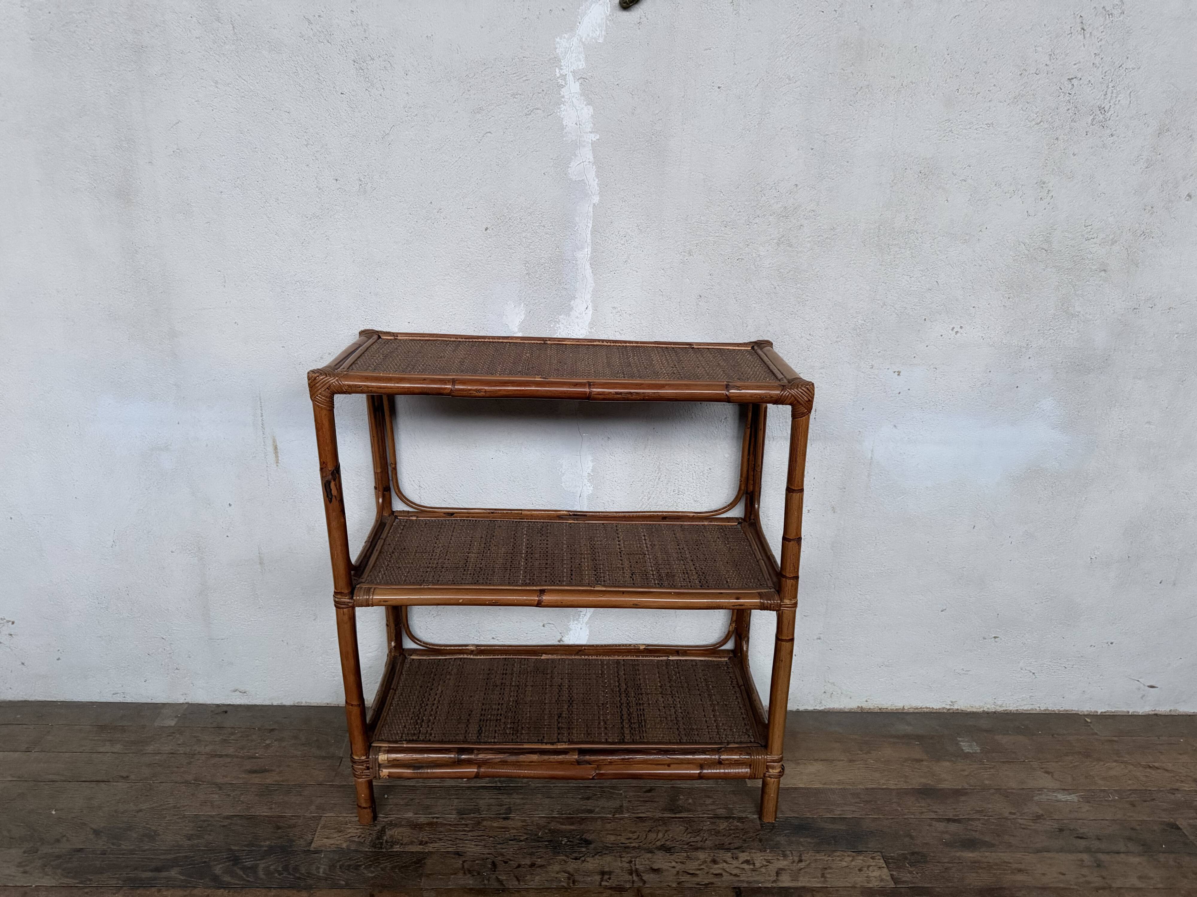 Vintage rattan bamboo wicker bookshelf