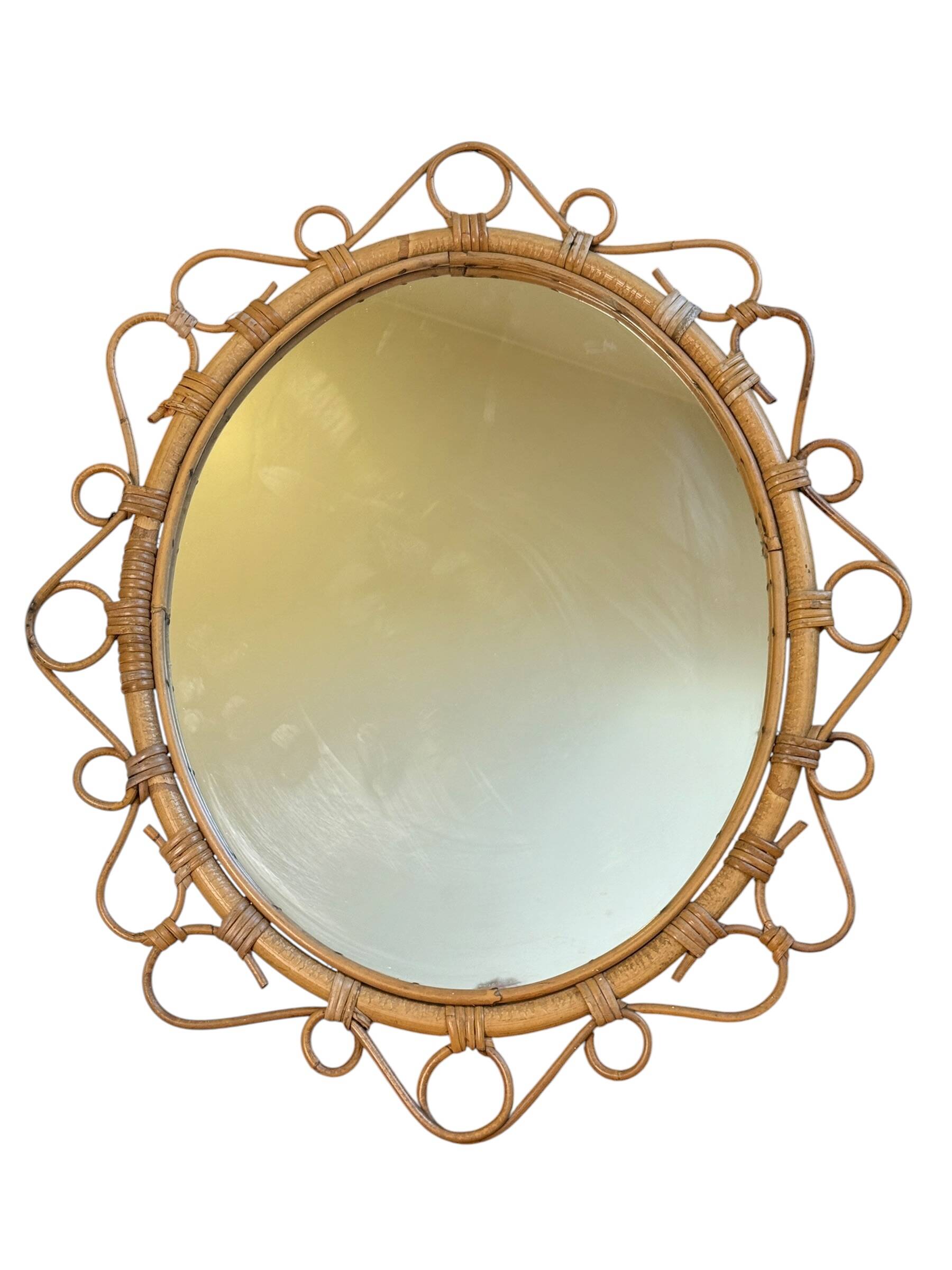 Oval rattan mirror from the 1950s France