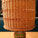 Wicker and glass table lamp