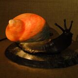 Bronze snail nightlight patinated glass shell lined marble base ref A208/12