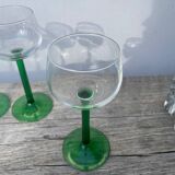 7 green glass stemmed glasses
