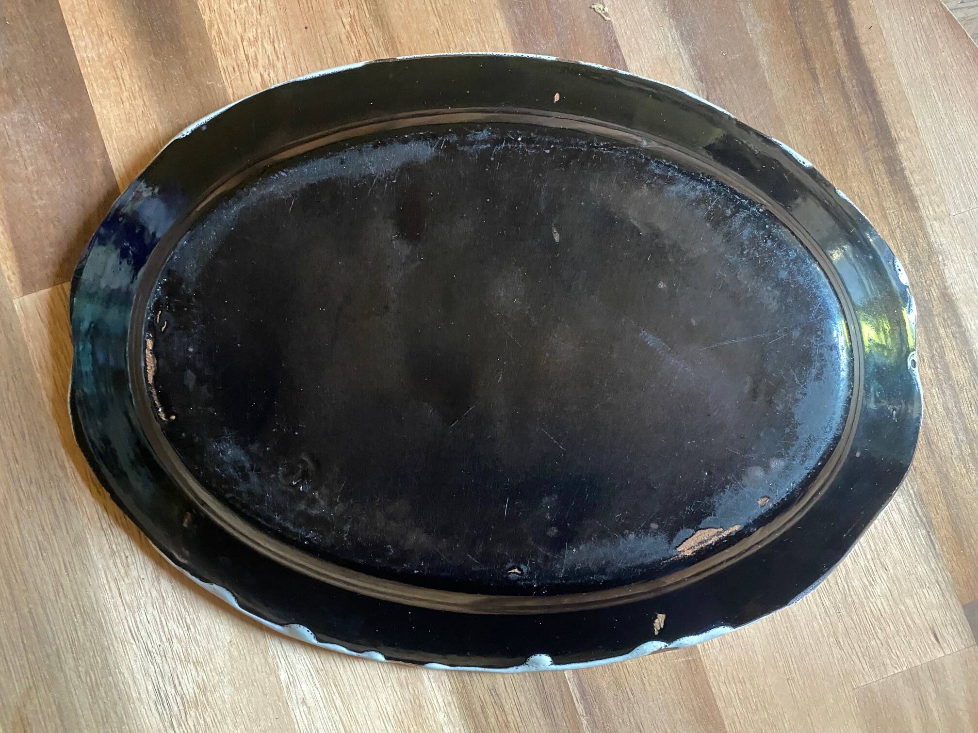 Ceramic plate, antique late 19th - early 20th century, known as "Cul-noir" from Normandy.