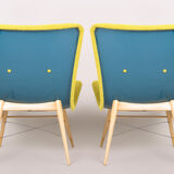 Fauteuils jaunes et bleus du milieu du siècle fabriqués dans les années 1950 en Tchéquie. Entièrement restauré.