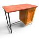 Vintage 1950s desk in red Formica, wood and metal.
