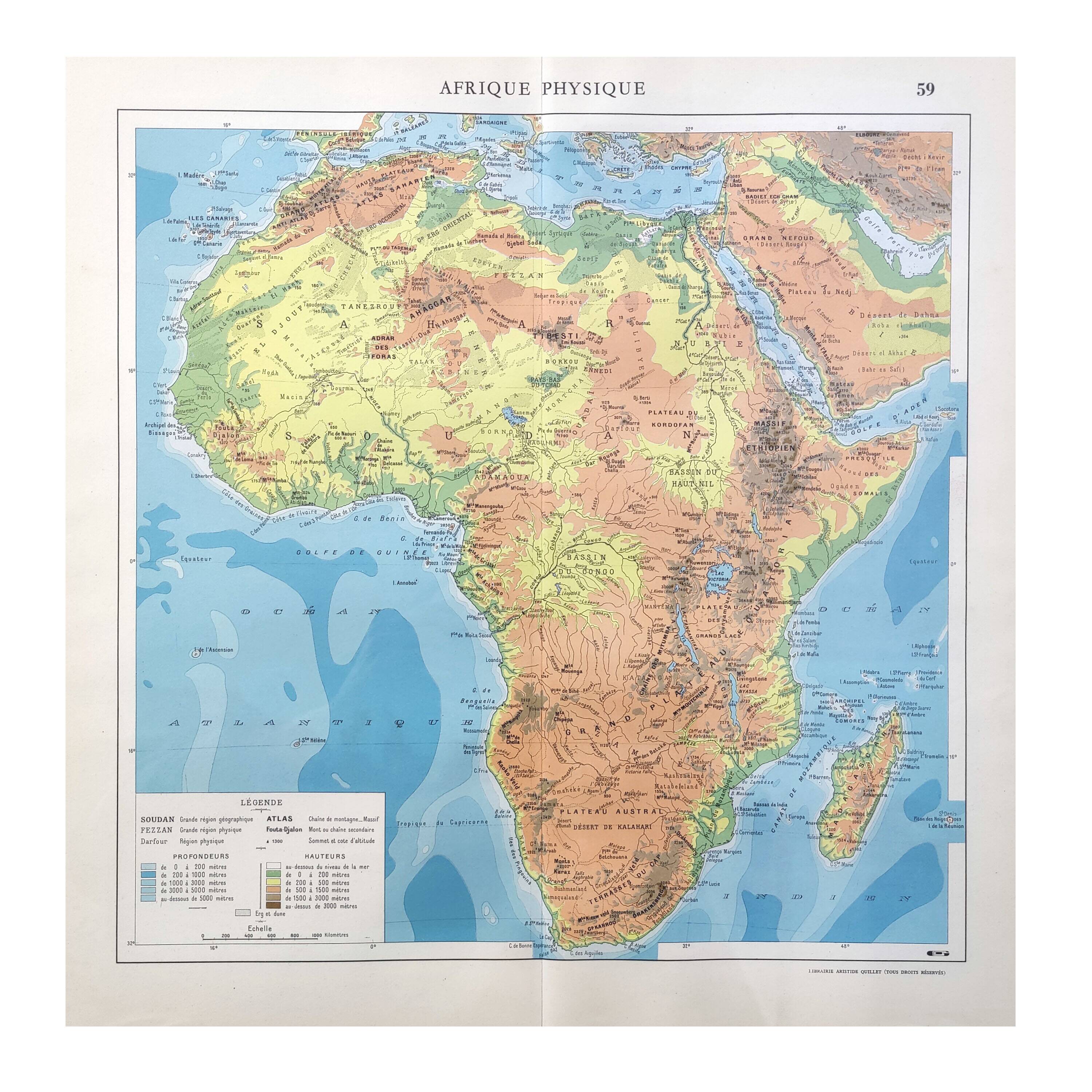 Old Africa map 43x43cm from 1950