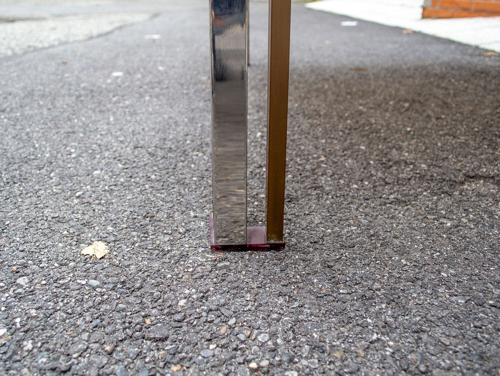 Coffee table in steel and brass, with decorations in colored plexiglas Italy 70s