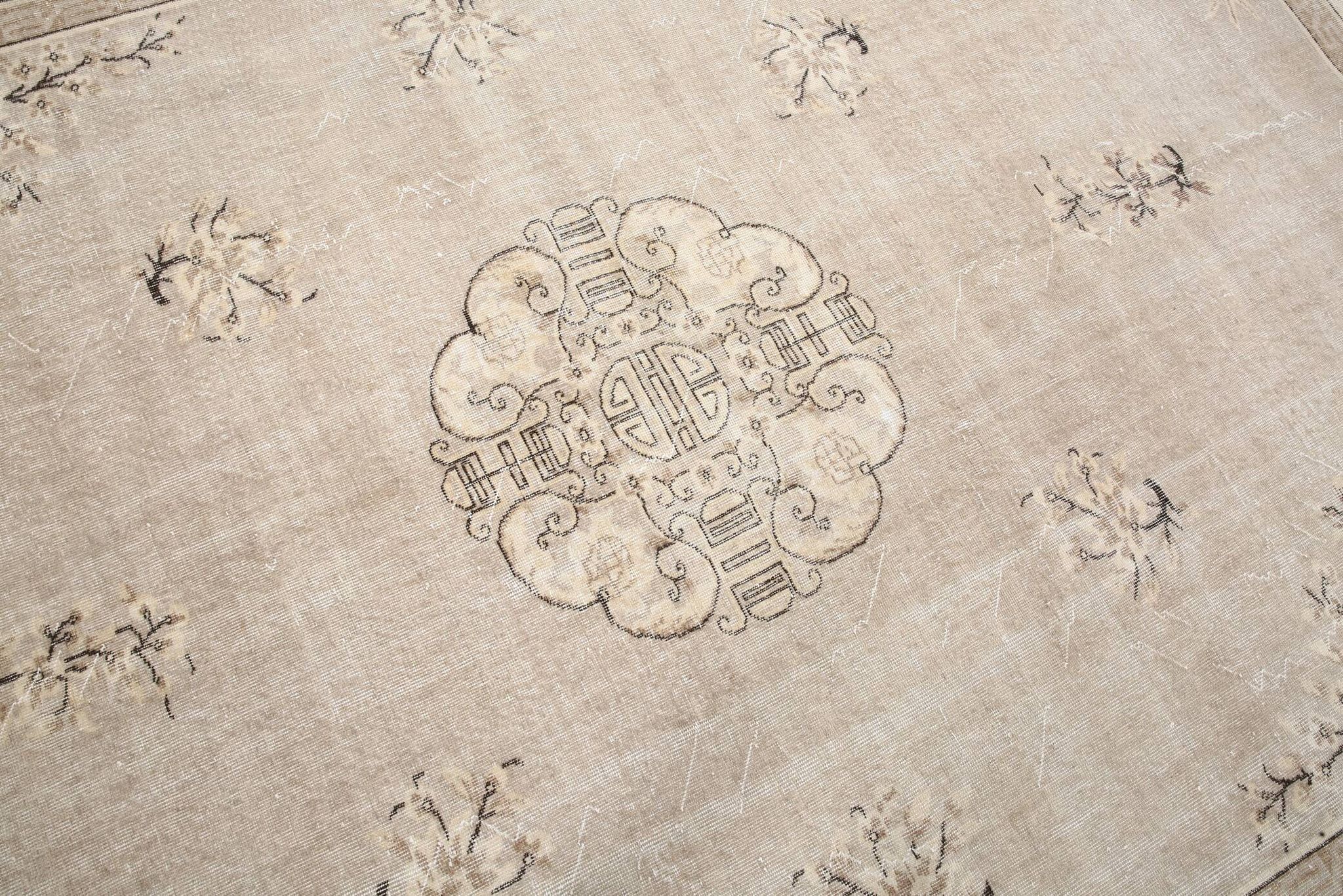 Grand Tapis Oriental Vintage Beige, Tapis Chinois Ancien, 260x342 Cm