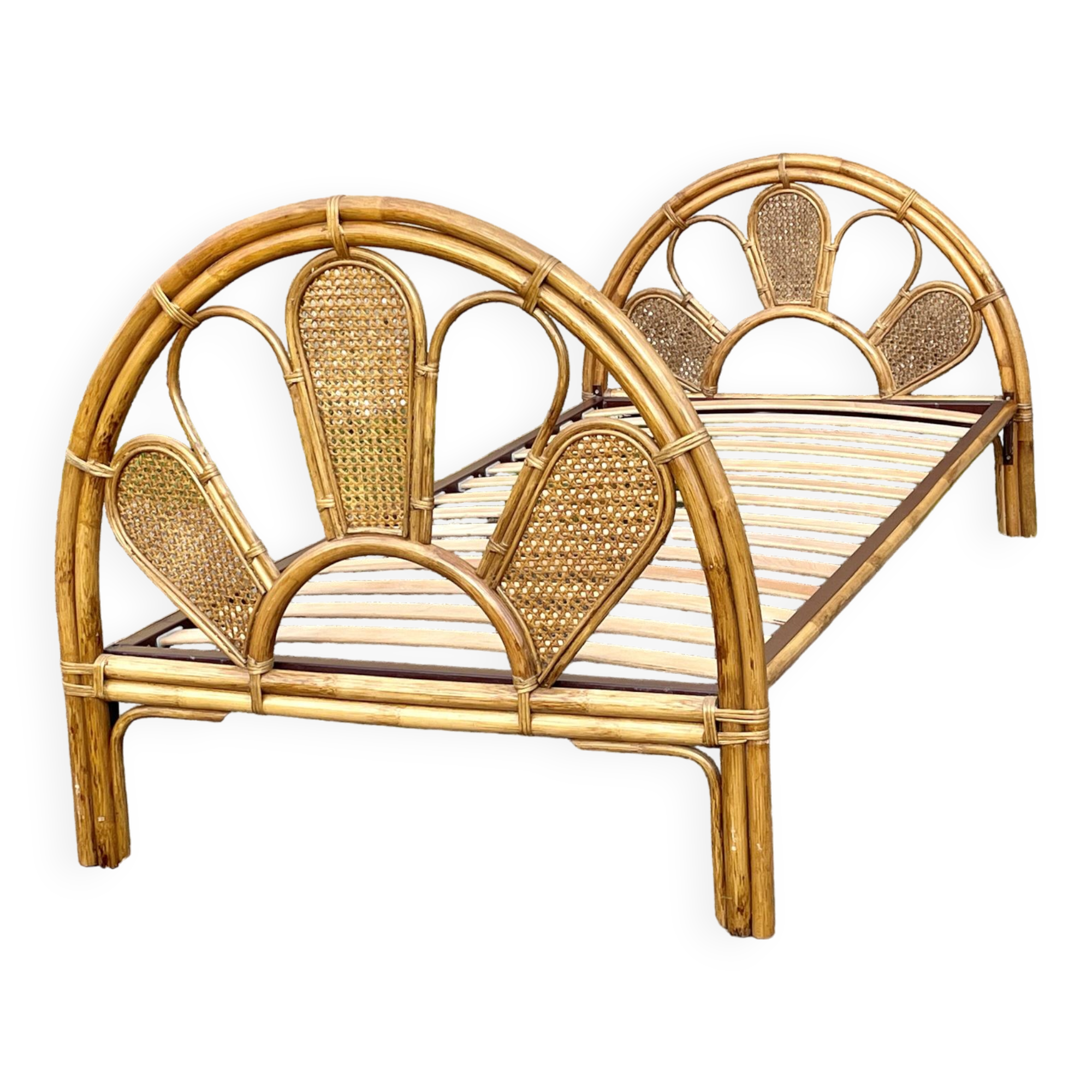 Single rattan and peacock cane bed