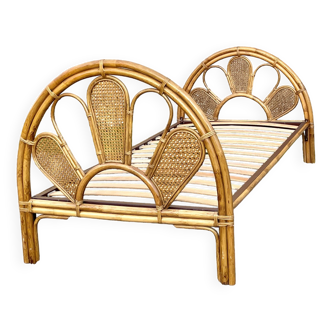 Single rattan and peacock cane bed