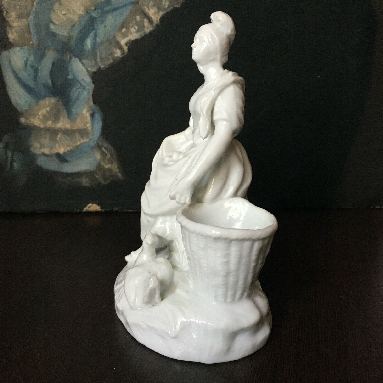 Vase Subject White Porcelain Young Woman at the Chicken