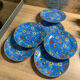 6 assiettes  plates vintage bleu/fleurs 19,5cm