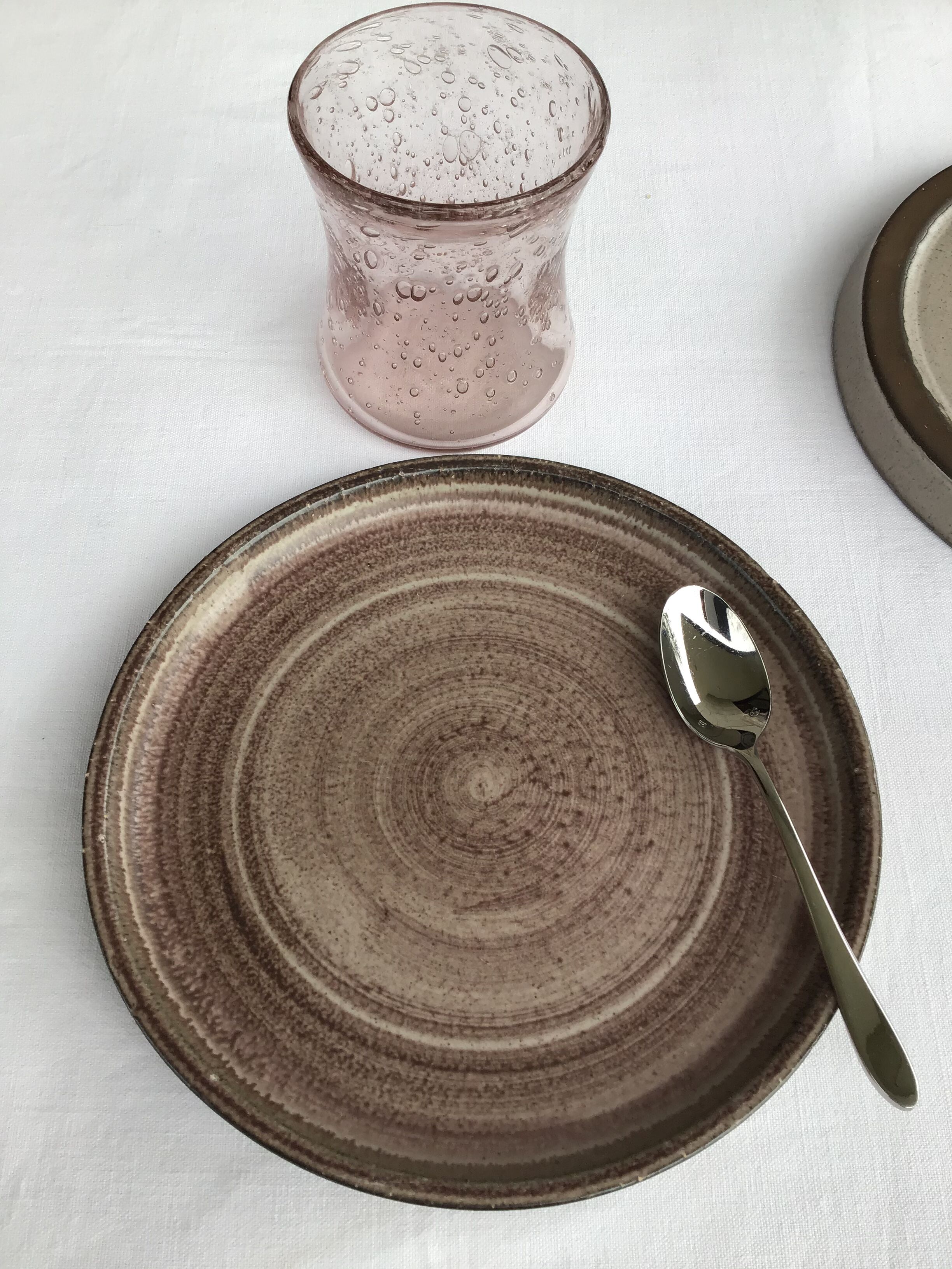 4 assiettes dessert grès artisanal grès brun rose