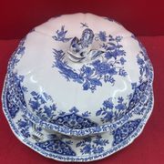 Soup tureen in gien earthenware & its dish, dauphin model delft blue and