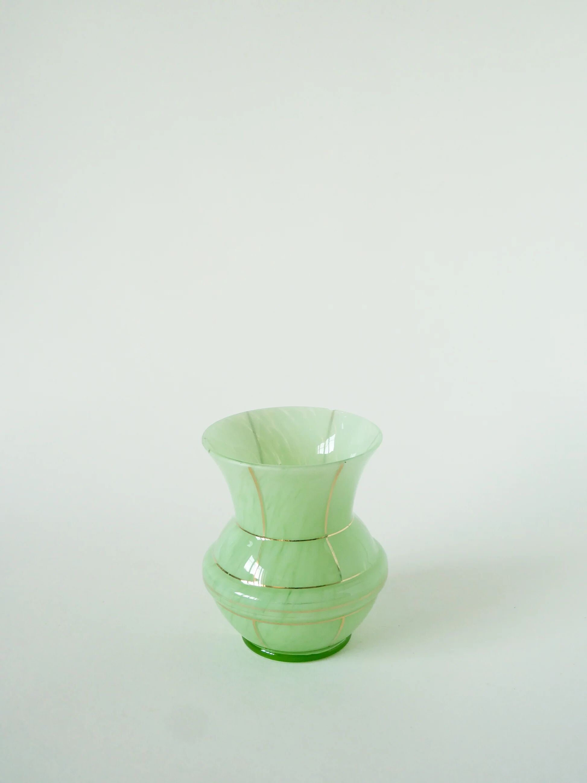 Clichy glass vase, mint green and gold, 1950