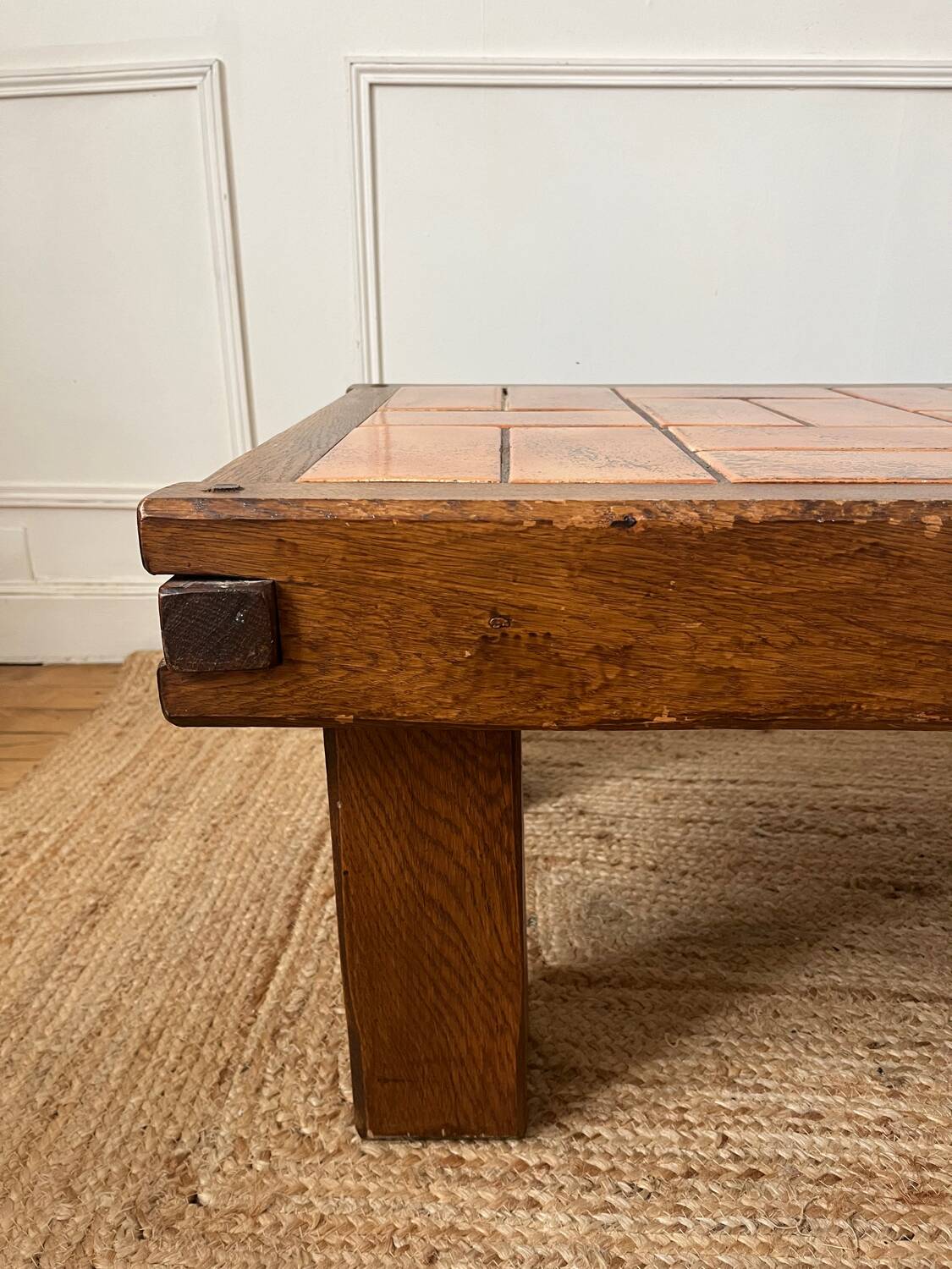 Brutalist tiled and wooden coffee table