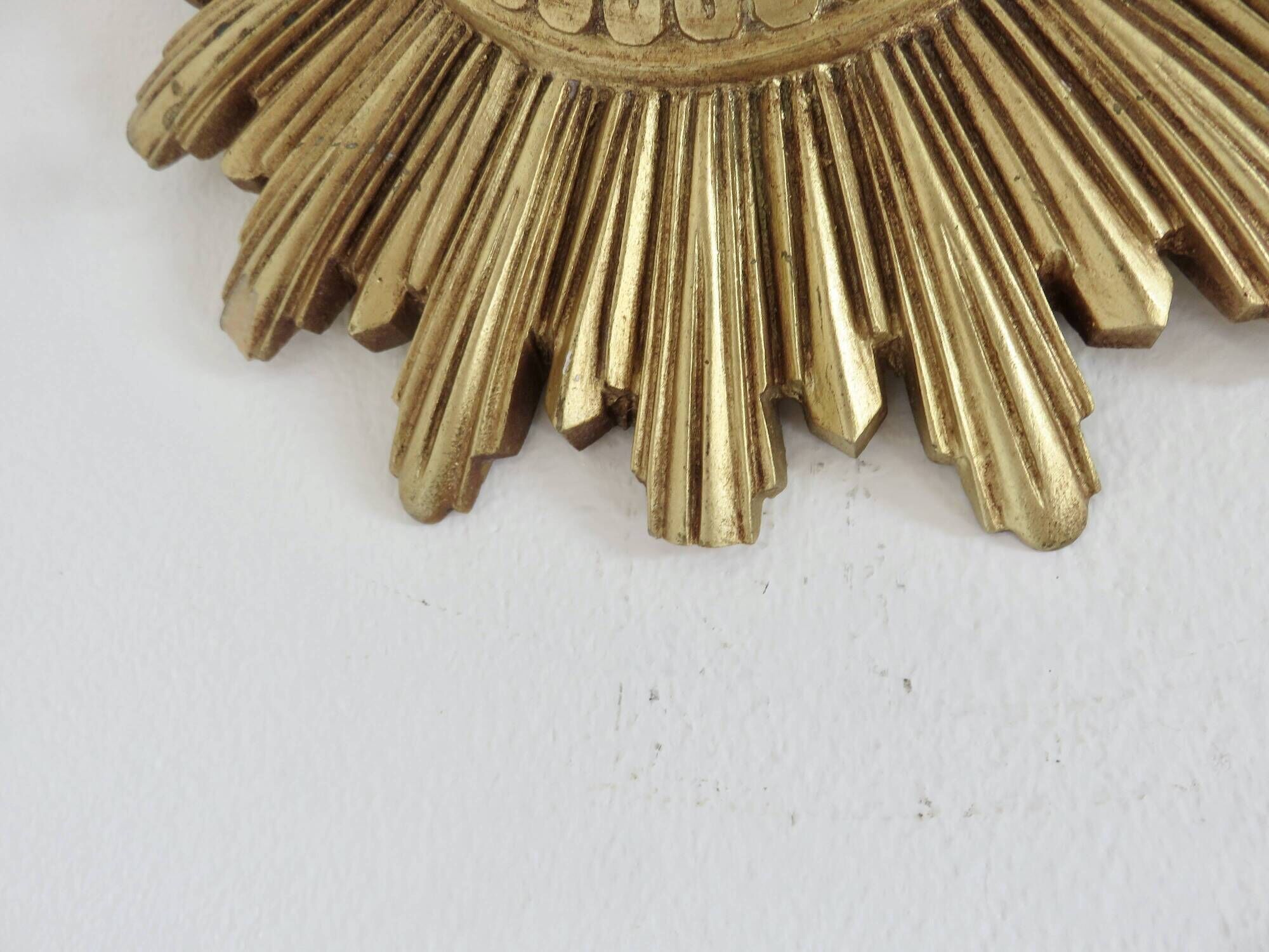 Old small golden sun mirror, witch's eye, curved, 60s-70s.