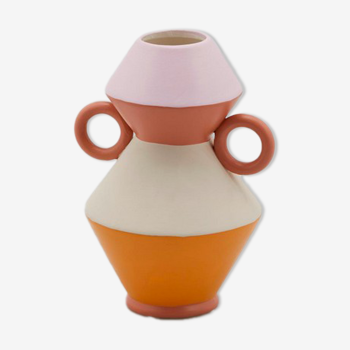 Vase in terracotta pink, ecru, orange 21cm
