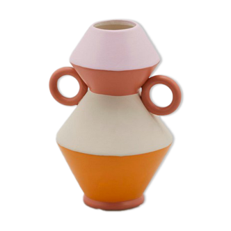 Vase in terracotta pink, ecru, orange 21cm