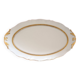 Oval dish. Limoges Montambert art porcelain. White matt gold rim;