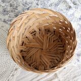 Vintage Round Natural Wicker Basket - Rustic Cross Weave