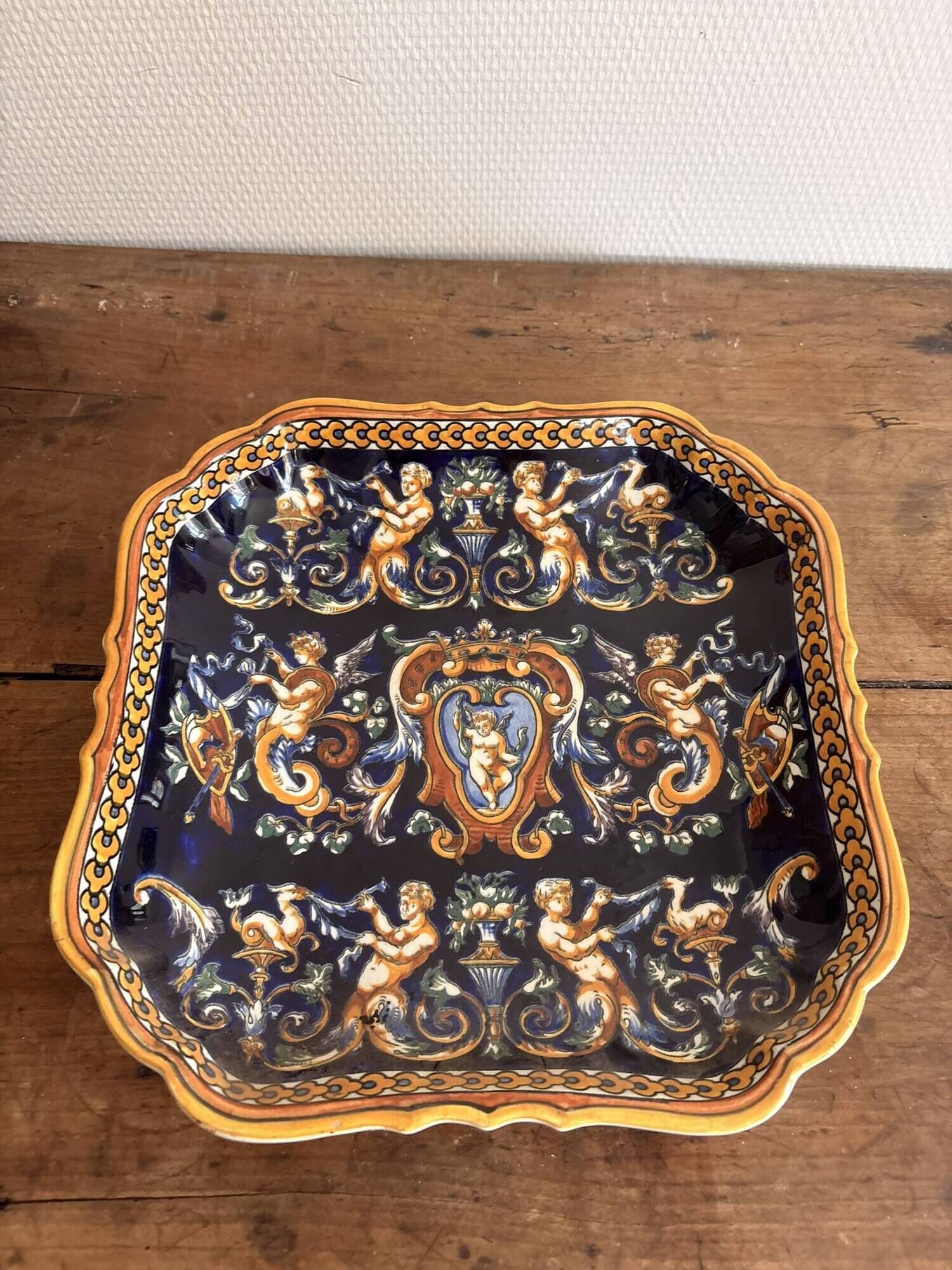 Plate Bowl Basket Earthenware Gien Renaissance Model Angel Cherub