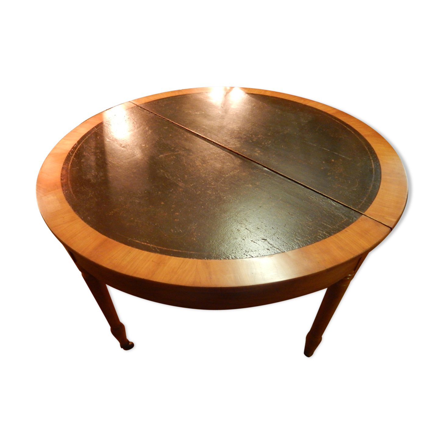 Napoleon III half-moon table in cherry and leather