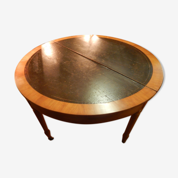 Napoleon III half-moon table in cherry and leather