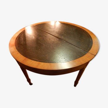 Table demi-lune Napoléon III en merisier et cuir