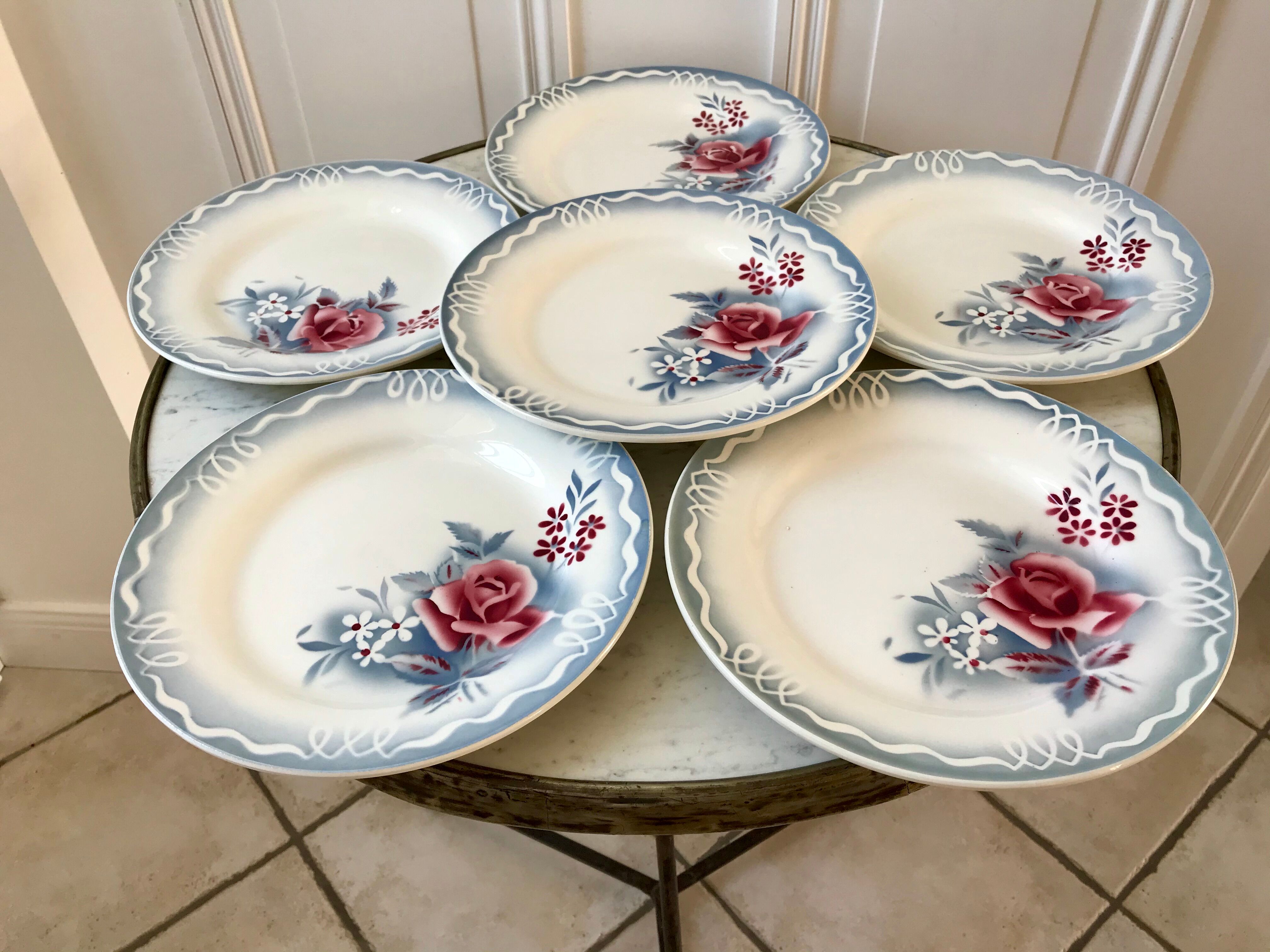 set of 6 flat plates Digoin Sarreguemines model "Lot" 30s