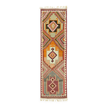 Turkish Handwoven Vintage Herki Kilim 107 cm x 363 cm