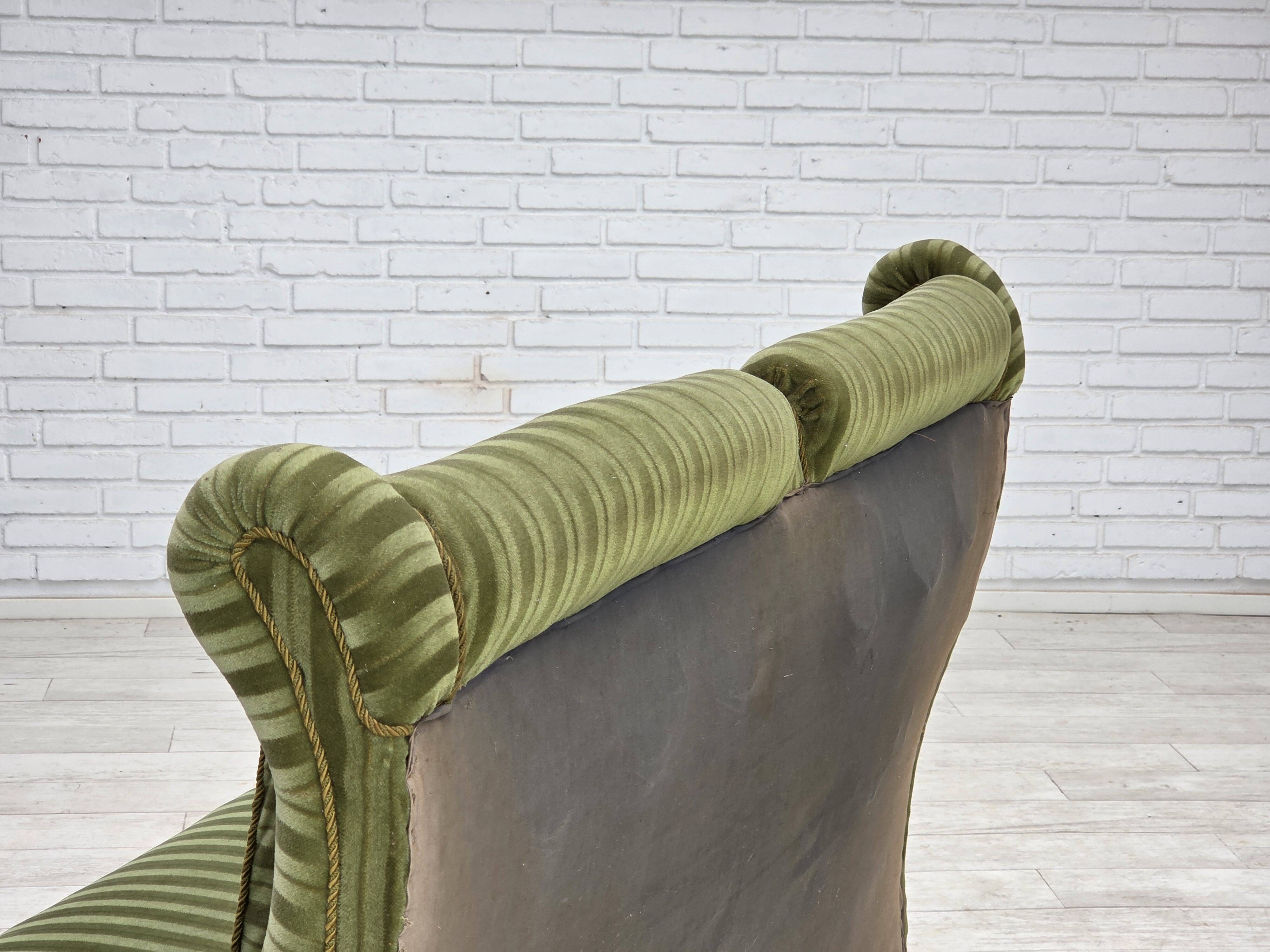 1950s, Danish 2-seater sofa, green furniture velour, beech wood.