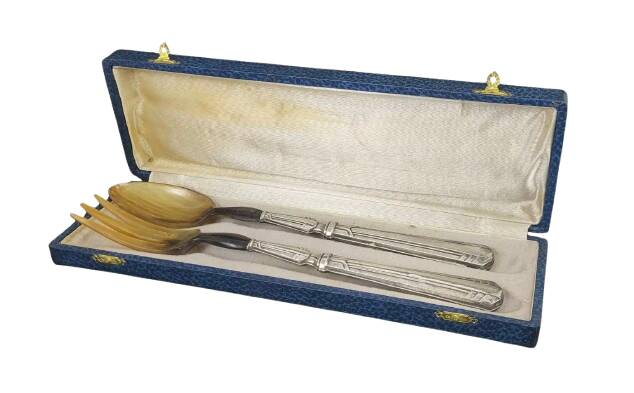 Art Deco Silver Salad Servers (Minerva Hallmark)