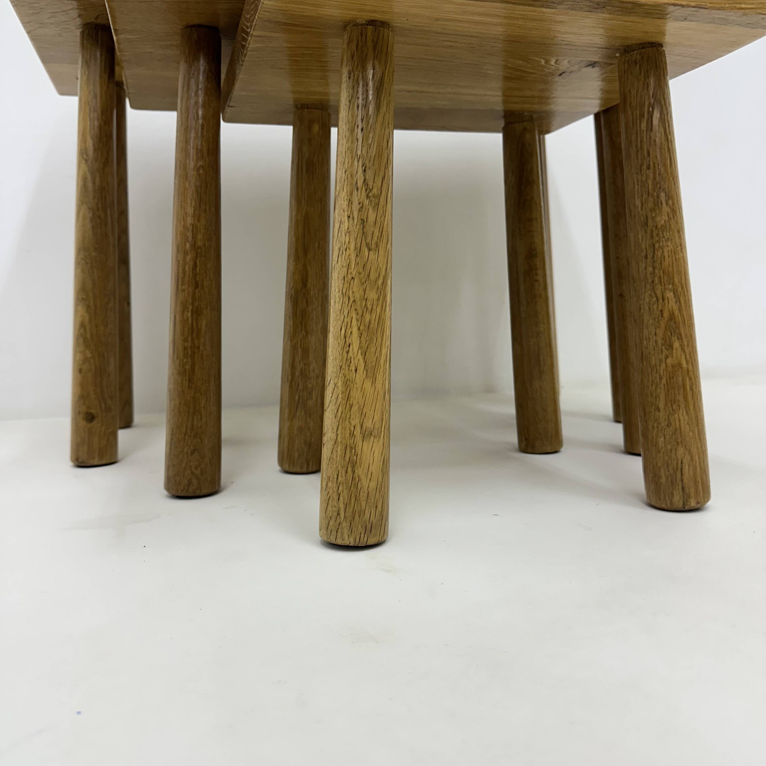 Set of nesting tables solid oak wood brutalist , 1970s