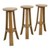 3x Barstools in solid Oak Brutalist, 1970s