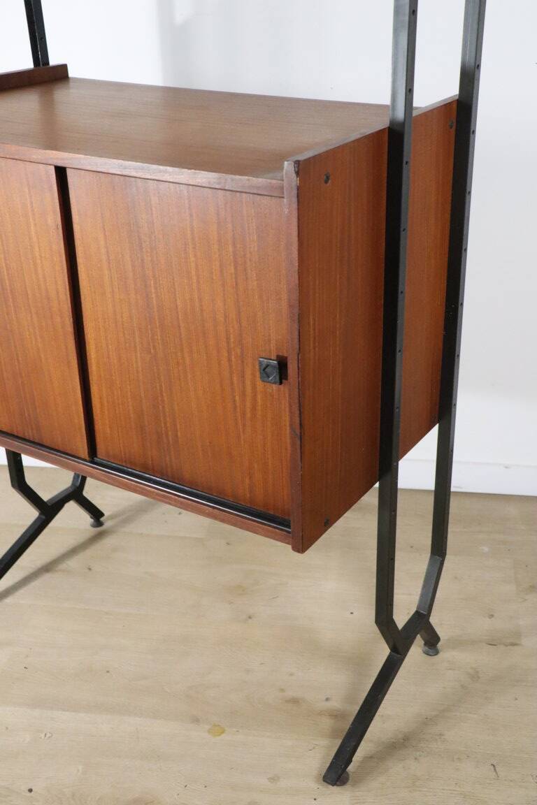 Vintage modular bookcase in wood and metal, Italy, 1960
