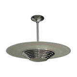 Modernist art deco pendant lamp, chrome brass and glass, France 1930 vintage