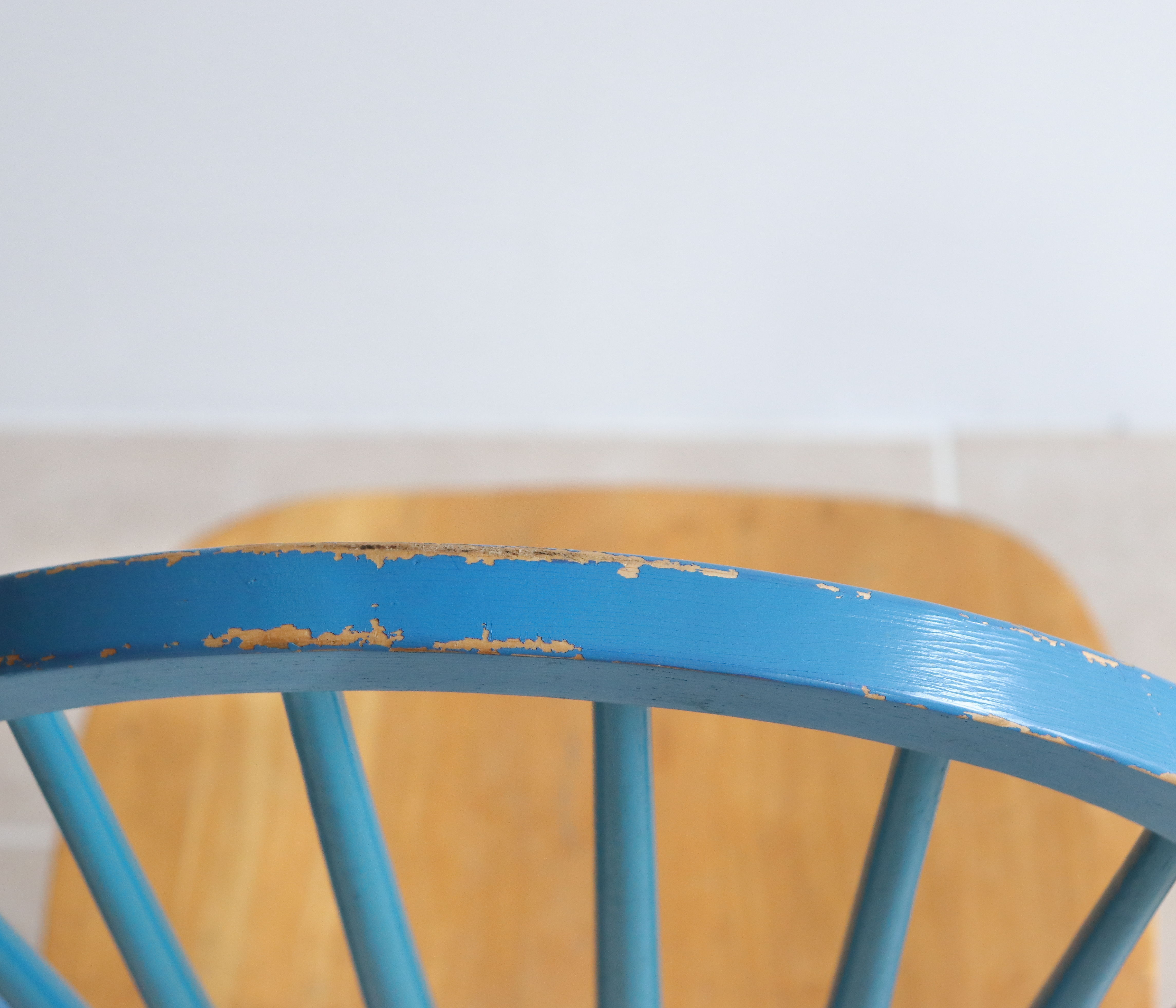 Pair of vintage Scandinavian Windsor chairs with blue bars