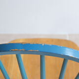 Pair of vintage Scandinavian Windsor chairs with blue bars