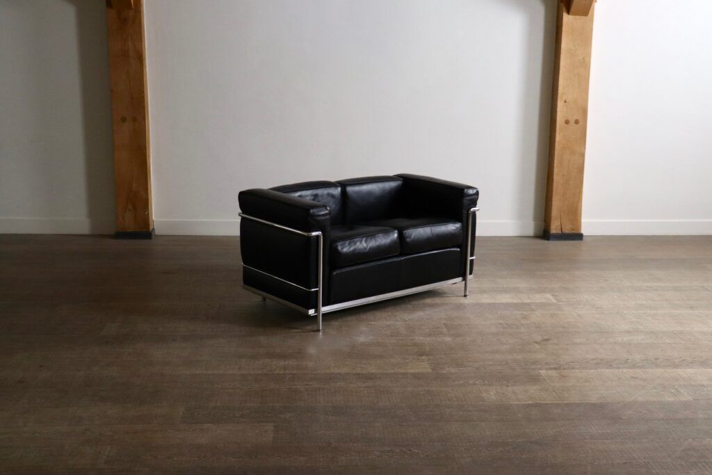 Vintage Cassina LC2 two seater sofa by Charlotte Perriand and Le Corbusier