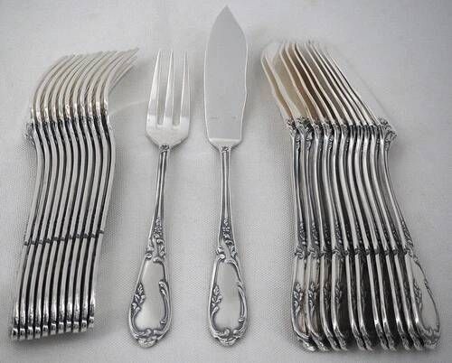 SFAM Chambly Bien Aimée, 12 silver-plated fish cutlery sets, 24 pieces.