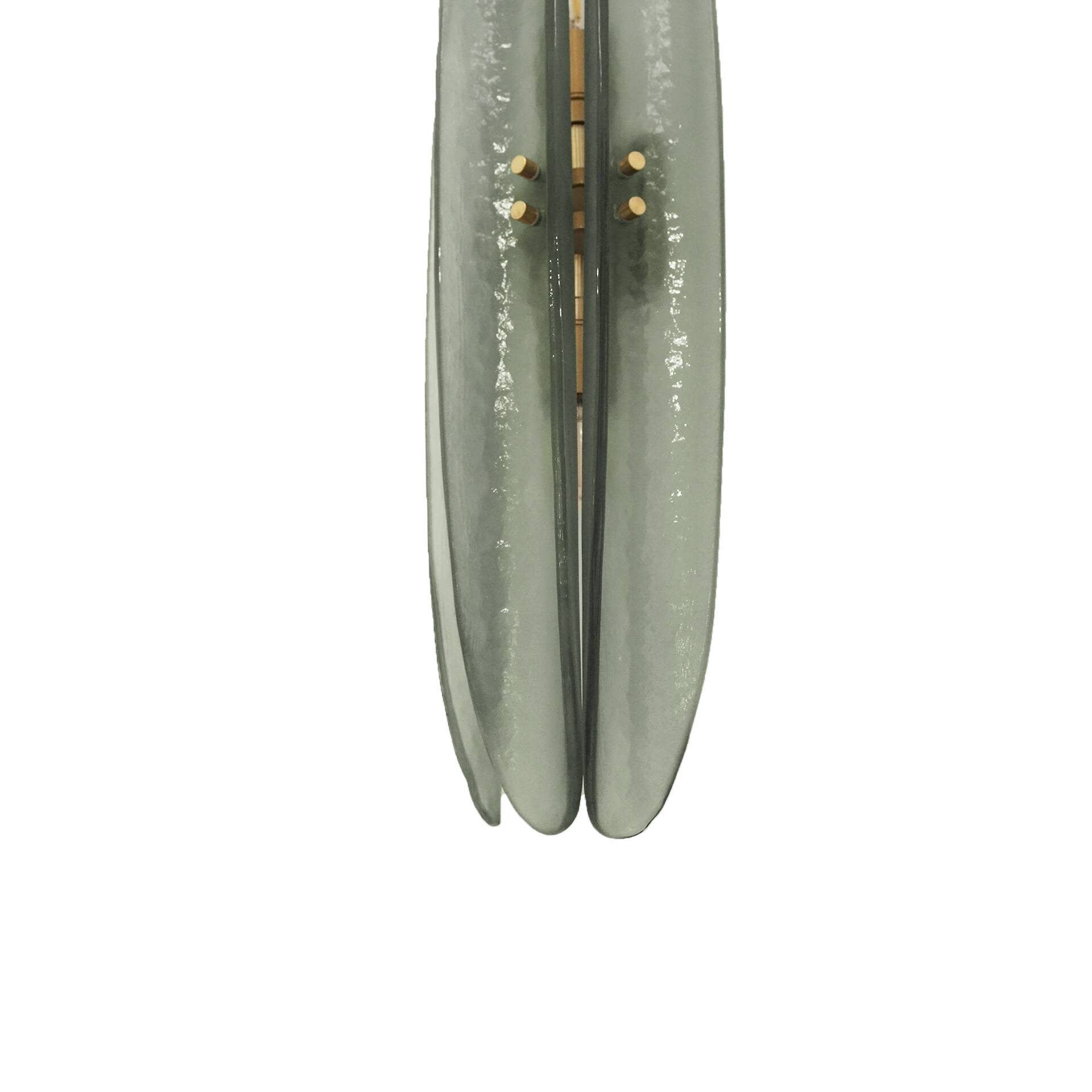 Italian wall sconces in bluish grey Murano glass and brass in mid-century modern style.