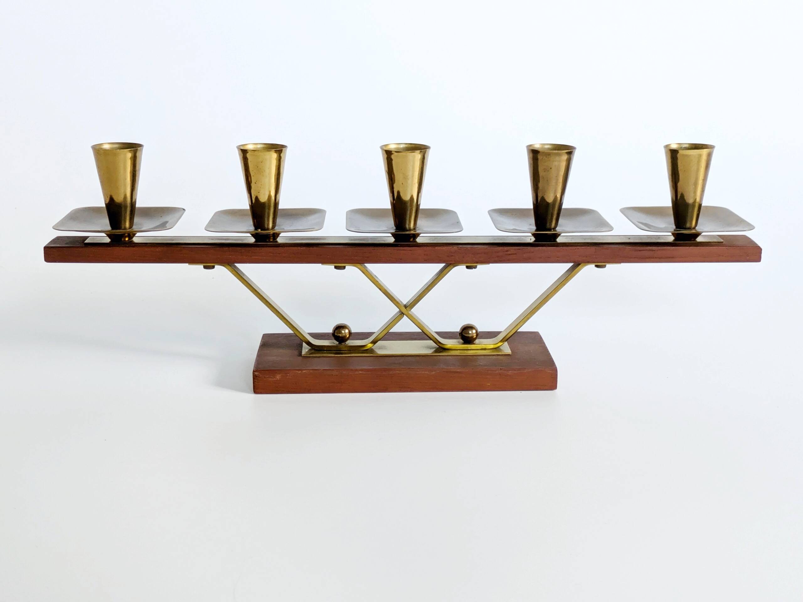 Midcentury teak and brass chandelier, Germany, 1960s