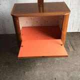 Art Deco bar cabinet in brown walnut with integrated lamp and three sockets, 1950s.