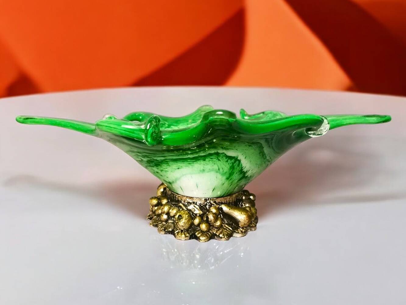 Italian Green Murano Glass and Sterling 925 Silver Vase