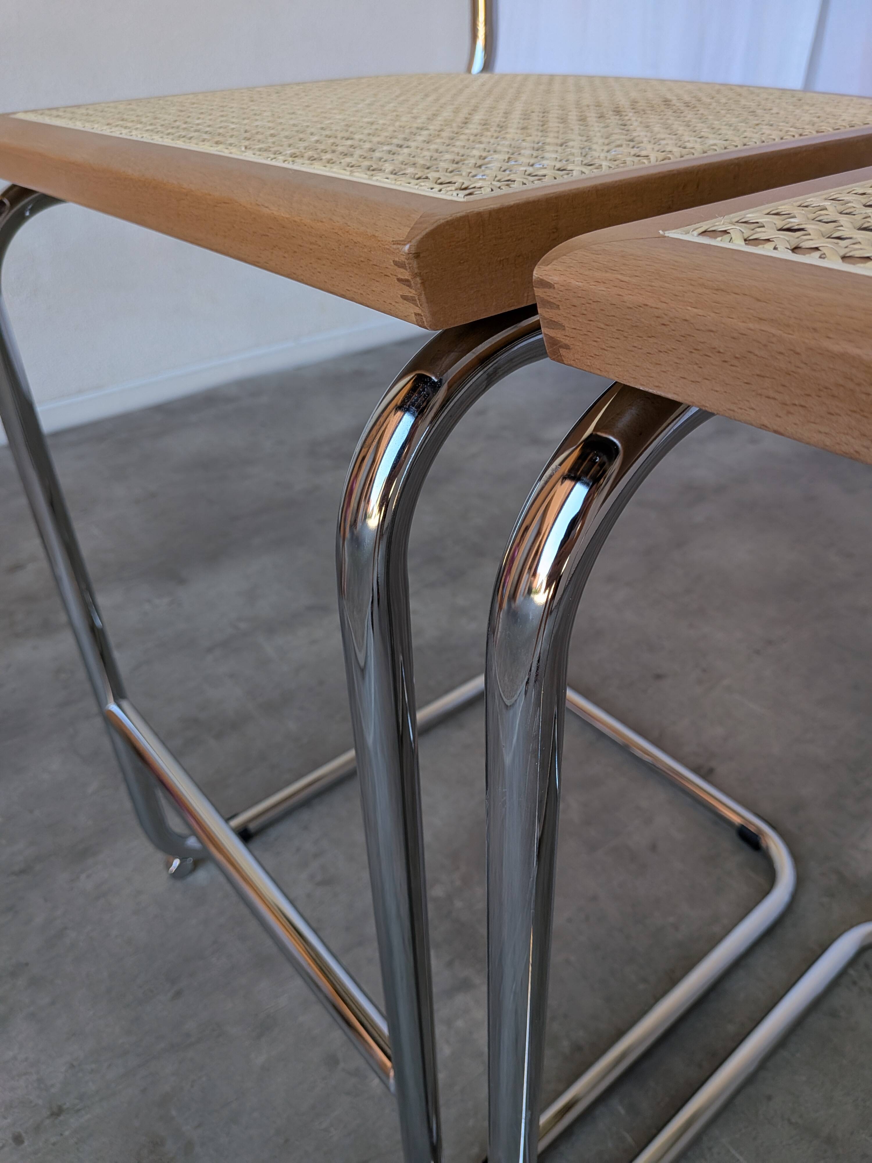 Ensemble de 2 chaises haute Bar Cesca / Design Marcel Breuer / Noyer clair, osier