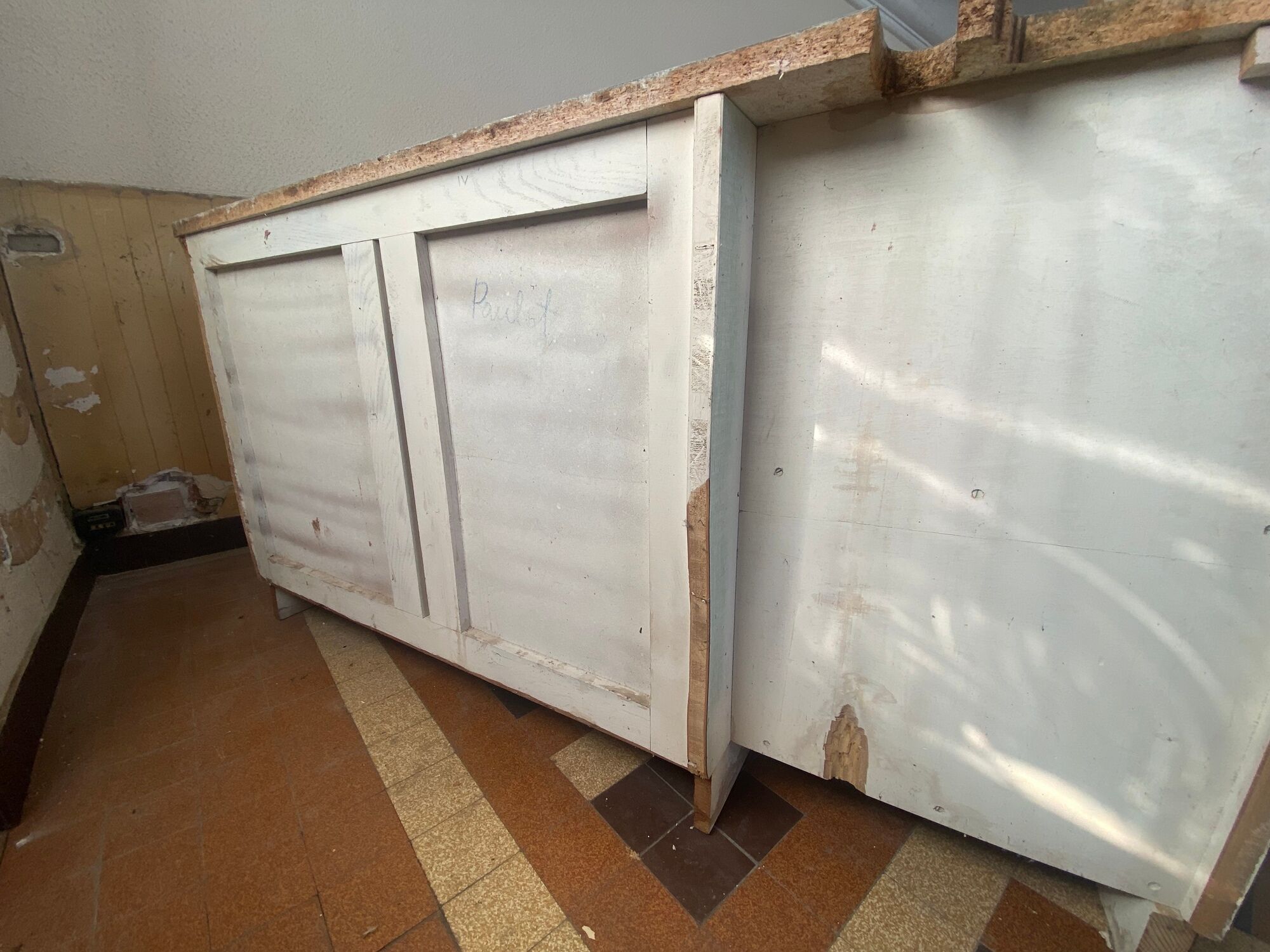 Meuble bas cuisine angle formica vert vintage