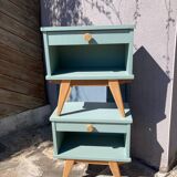 Paire de chevets vintage pieds compas/ vert