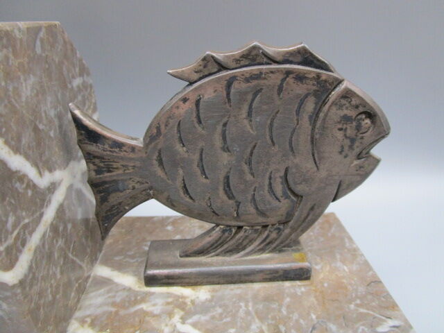 Pair of antique art-deco bookends, fish décor