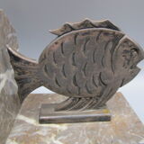 Pair of antique art-deco bookends, fish décor