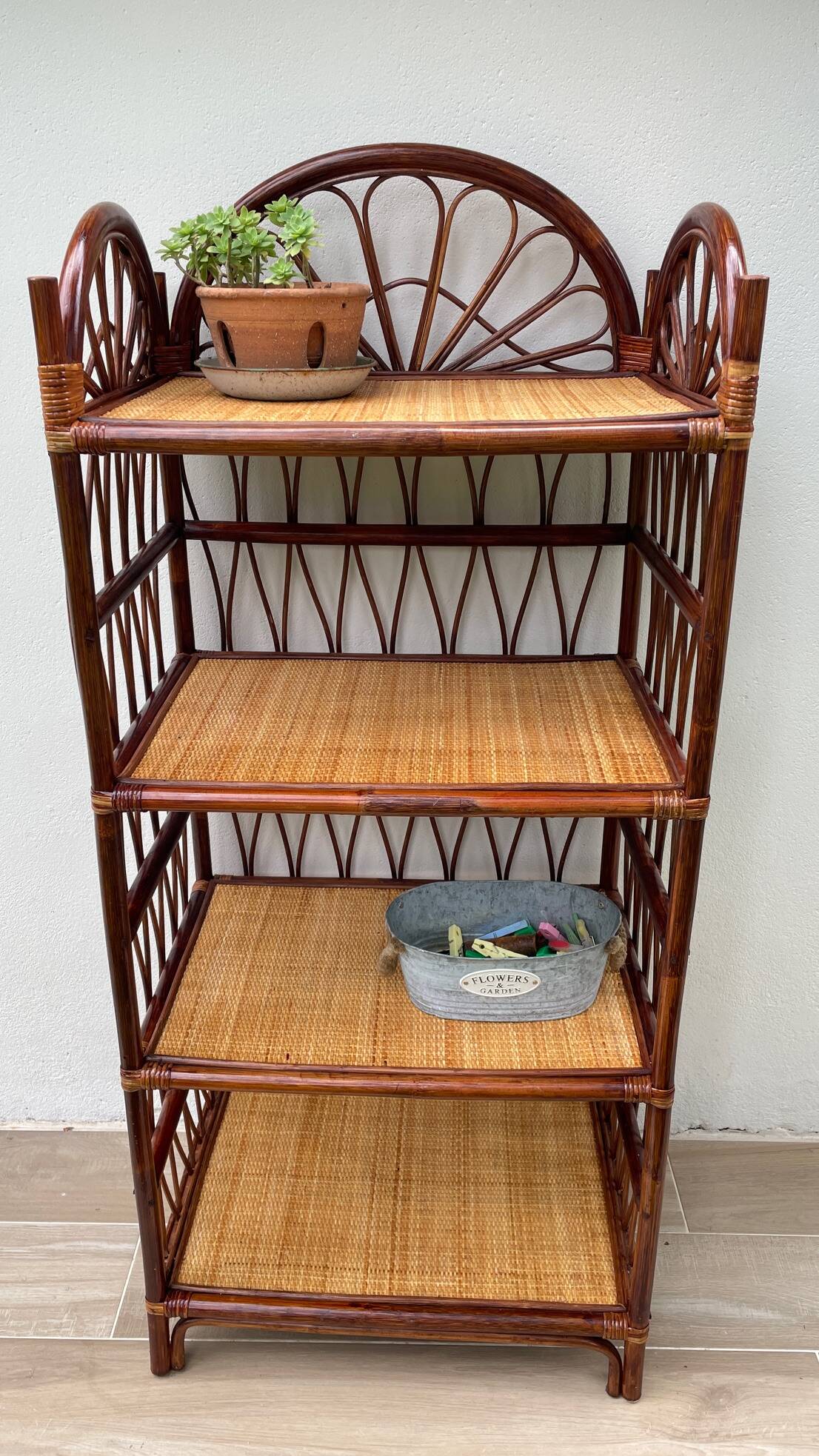 Vintage rattan bookcase shelf